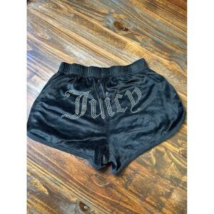 Juicy Couture Black Velour Rhinestone Logo Sleep Shorts Small Y2K McBling
